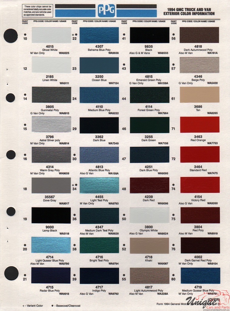 1994 GMC Truck Paint Charts PPG 0